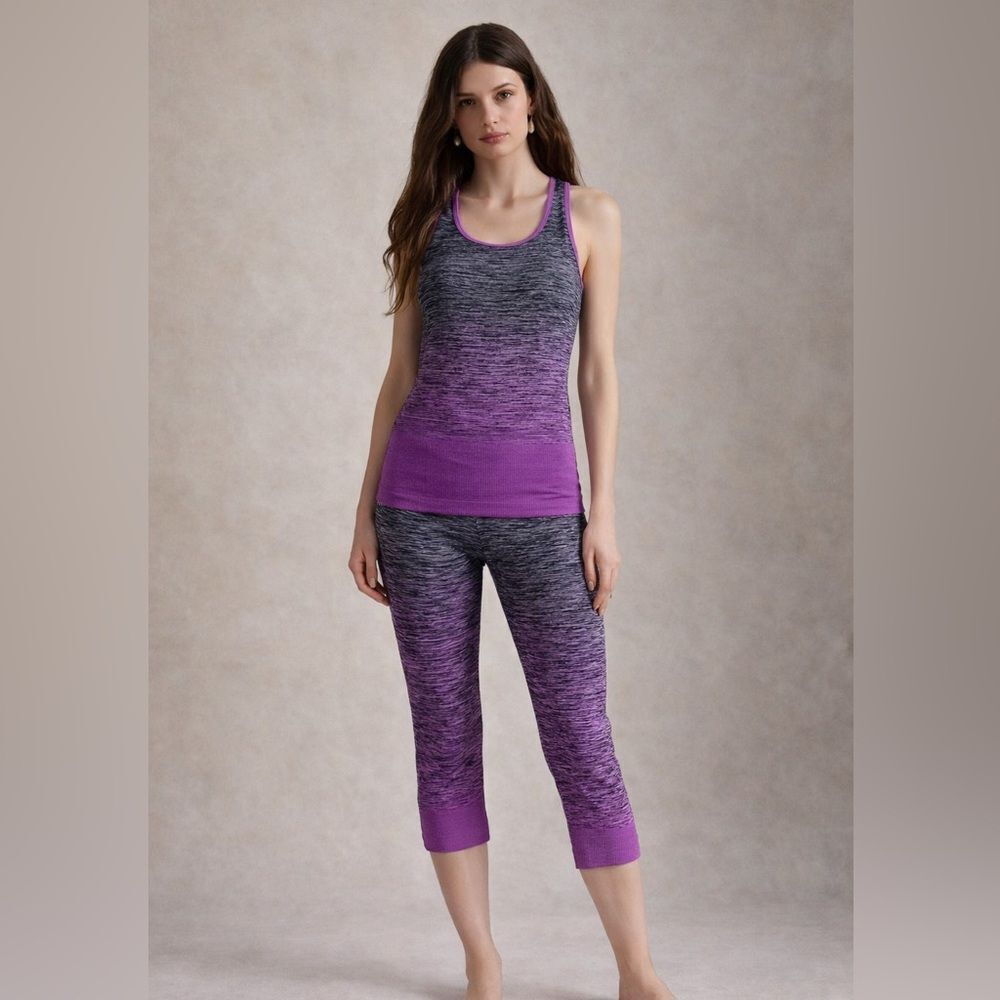 FC Plus Size Workout Set Racerback Tank & Leggings Black Purple NWOT